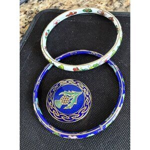 Celtic SEA GEMS Brooch Pin Enamel & 2 Bracelets Goldtone